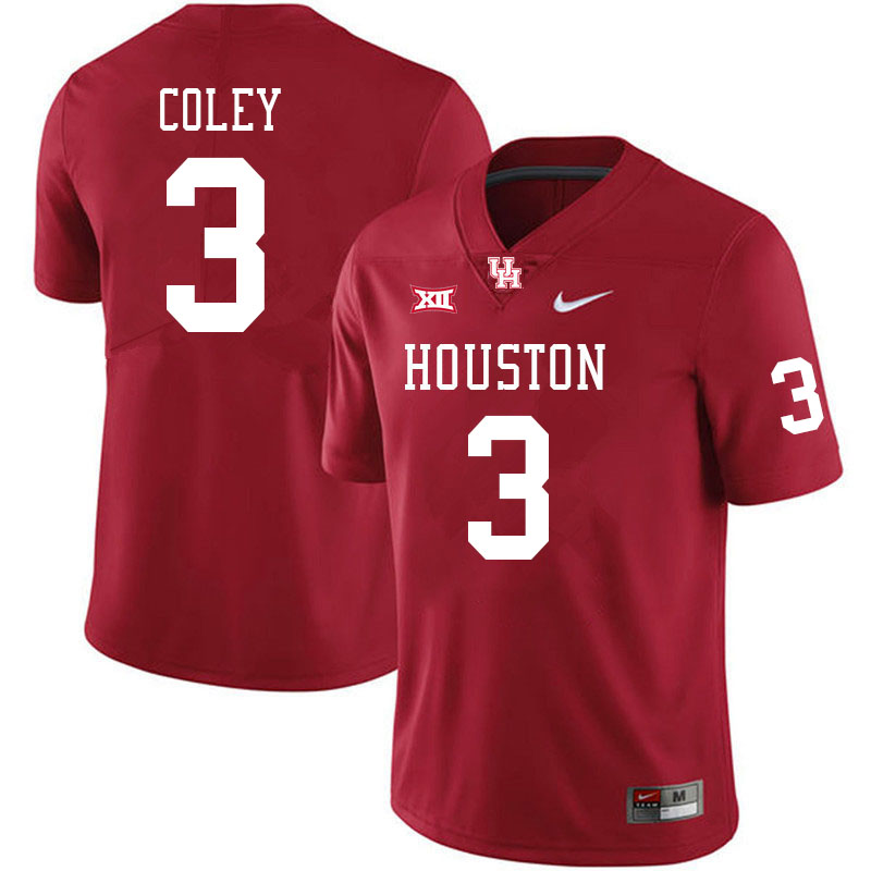 Men #3 Lucas Coley Houston Cougars Big 12 XII College Football Jerseys Stitched-Red